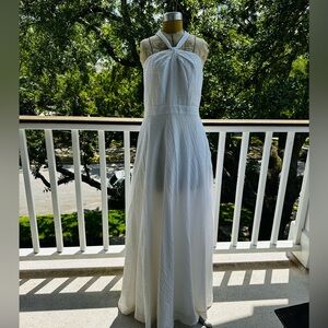 J Crew halter gown. Lightweight. White. Never worn. Wear nude undergarments/slip